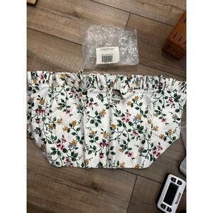 Longaberger Large Market Basket Liner WHITE VINE floral fabric NEW 2 handle